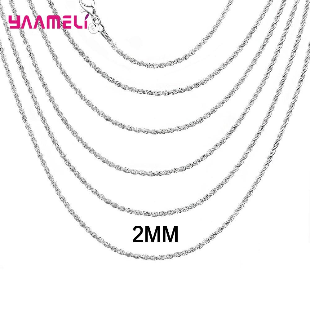 Top Sale Real Pure 925 Silver Necklace Jewelry Chain for Men Women 2MM 3MM 4MM Width Twisted Rope with Lobster Clasps