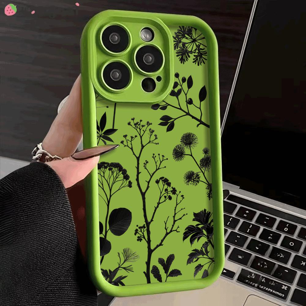 Black Plant Silhouette Pattern Phone Case for IPhone 14 15 16 Plus 13 12 11 16 Pro Max 12 Mini XS Max Anti-Scratch Soft Cover