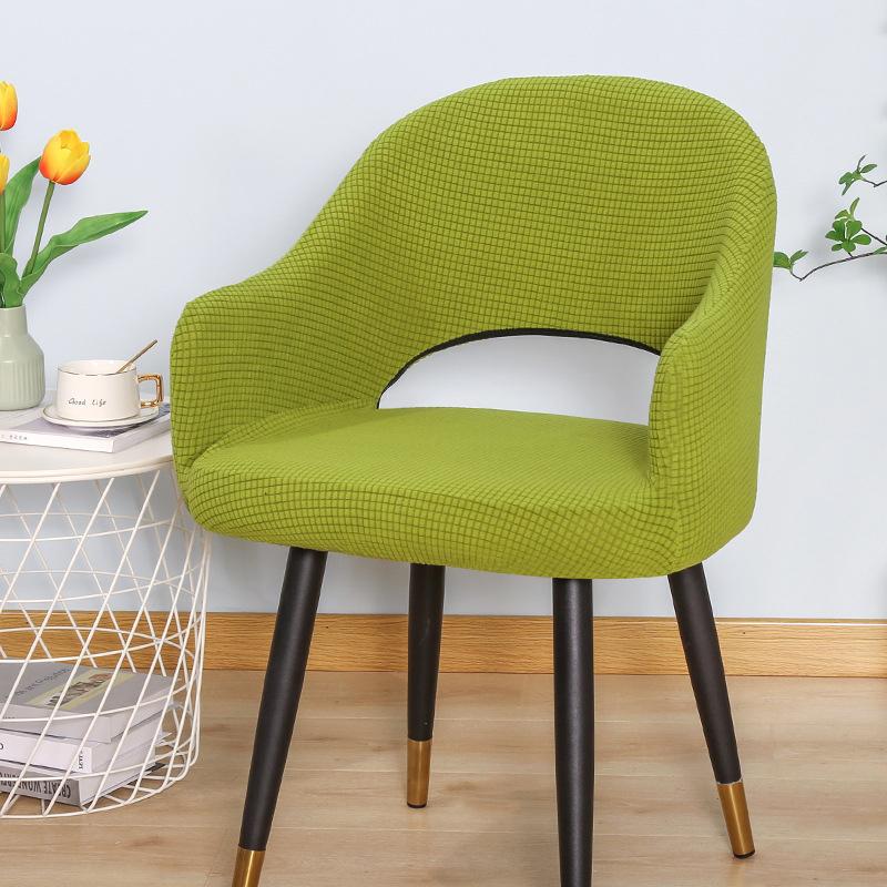 Nordic Curved Chair Cover Jacquard Spandex Hollow Arc Back Armchair Covers For Dining Room Coffee Bar Make Up Chair Cover