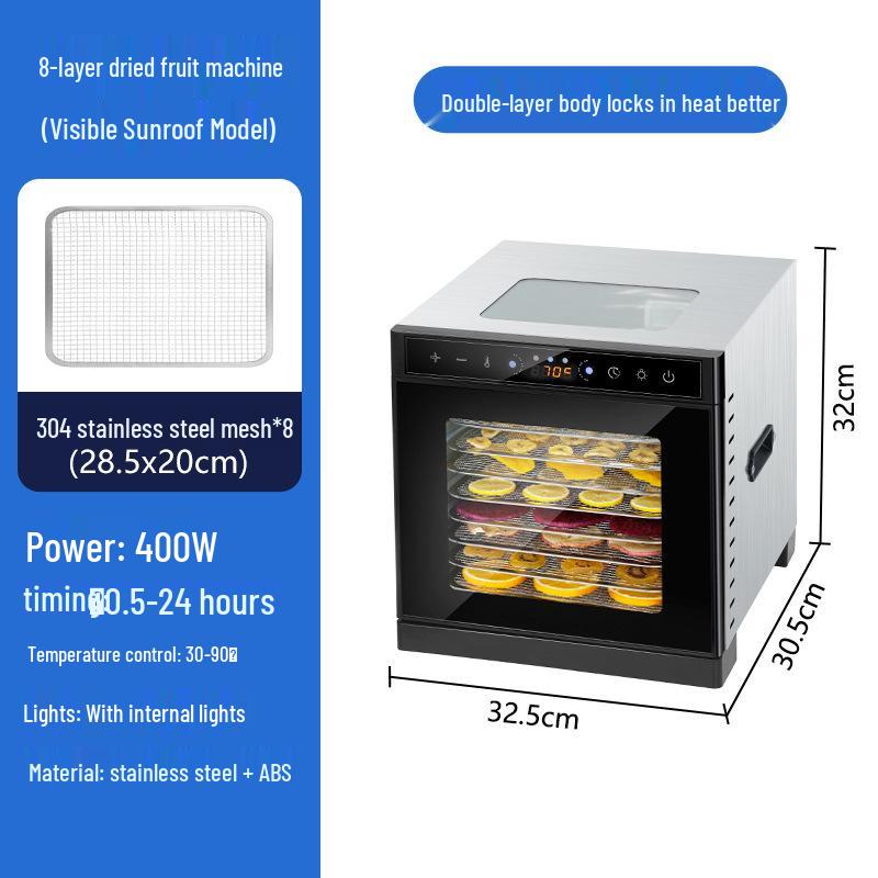 Desidratador de Alimentos Compacto de Aço Inoxidável para Snacks, Carne, Frutas e Legumes