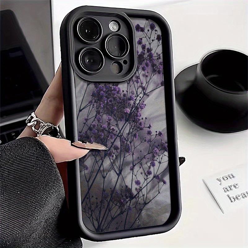 Black And Purple Flower Branch Anti-Drop Soft Shell Phone Case for iPhone 17 16 15 14 Plus 13 12 11 Pro Max Full Coverage Cover