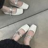 French Niche Square Head Sequined Buckle Mary Jane Shoes Girl 2025 New Silver Fairy Style with Skirt Flat Shoes