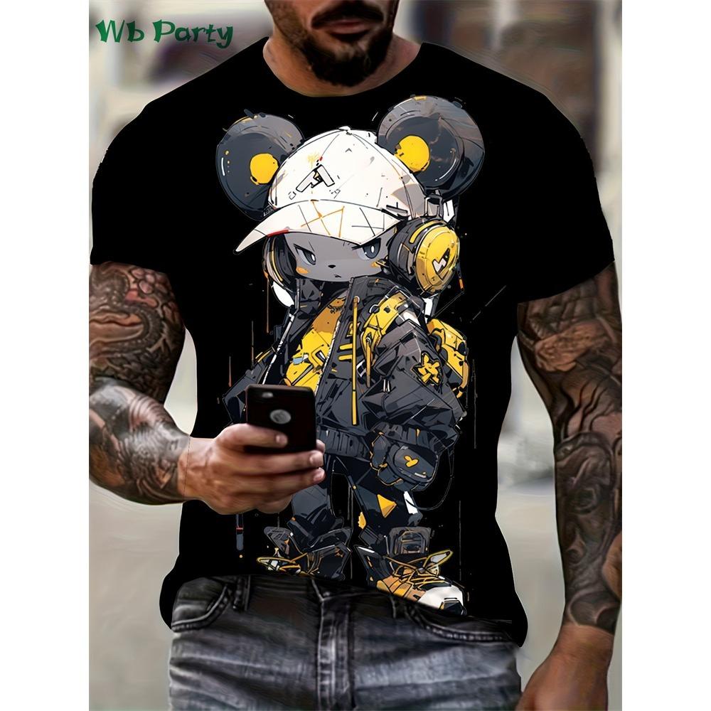 Men's Kids Casual Fashion T-shirt 3D Printing Anime Bear Pattern Printed T-shirt For Summer Daily Outdoor Streetwear Oversized Tops