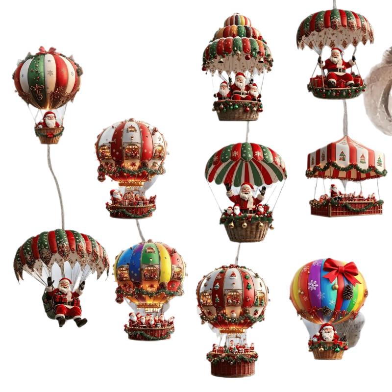 10 Stuks Kerst Houten Luchtballon Kerstman 2D Platte Houten Hanger Kerstboom Decoratie Perfect Vakantie Cadeau Decor