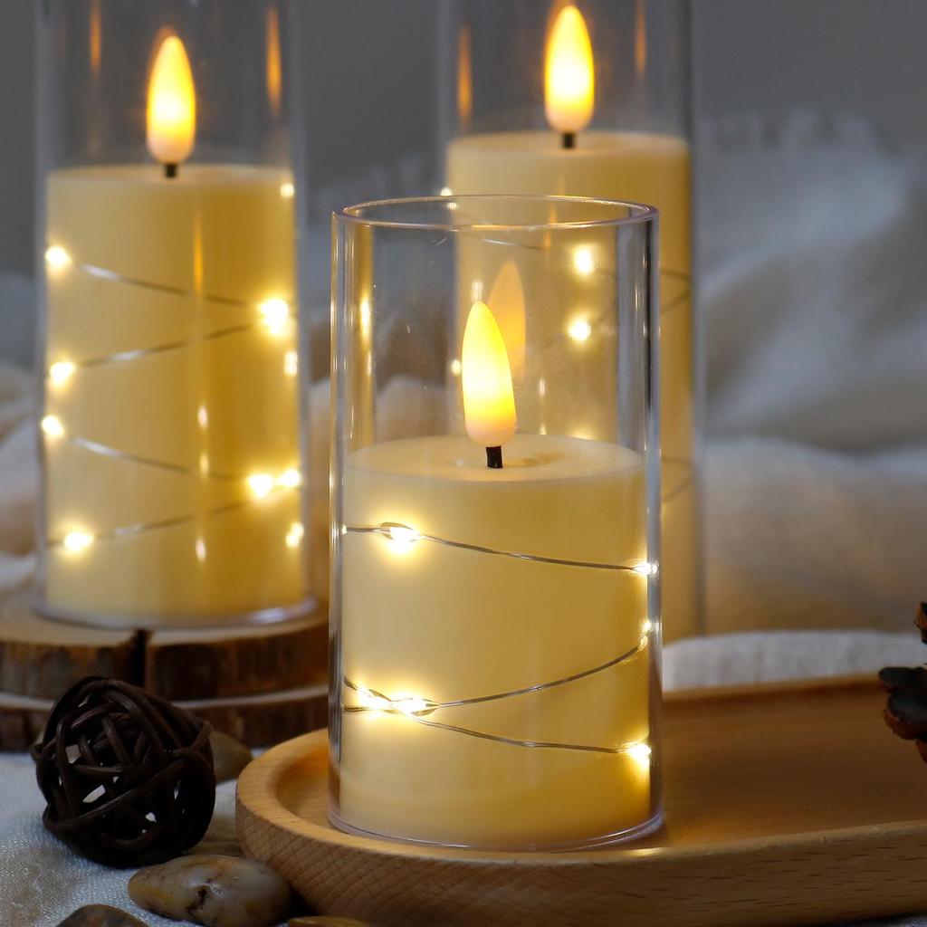 Simulated LED Candle String Lights with Acrylic Cups for Christmas, Birthdays, and Weddings