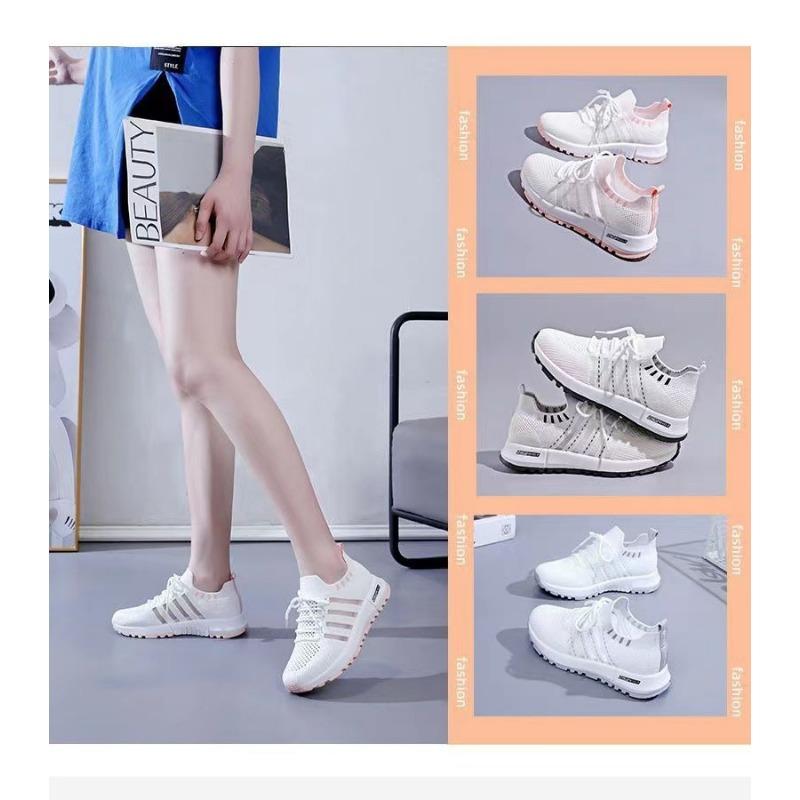 Women's Flyknit Breathable Running Shoes with Front Strap, Women's Casual Single Shoes
