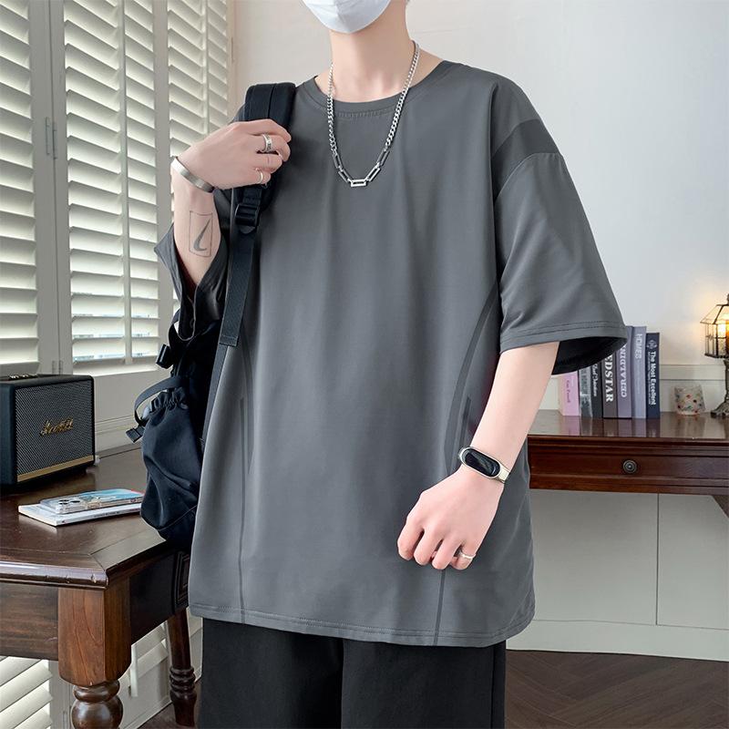 Large Men's Ice Silk Cool Print Short Sleeved T-shirt Round Neck Top