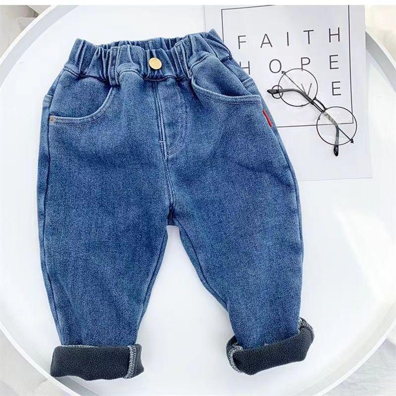 

Boys Fleece-Lined Jeans: 2023 Autumn Style Elastic Pants for Small & Medium Kids 80 with Open Crotch