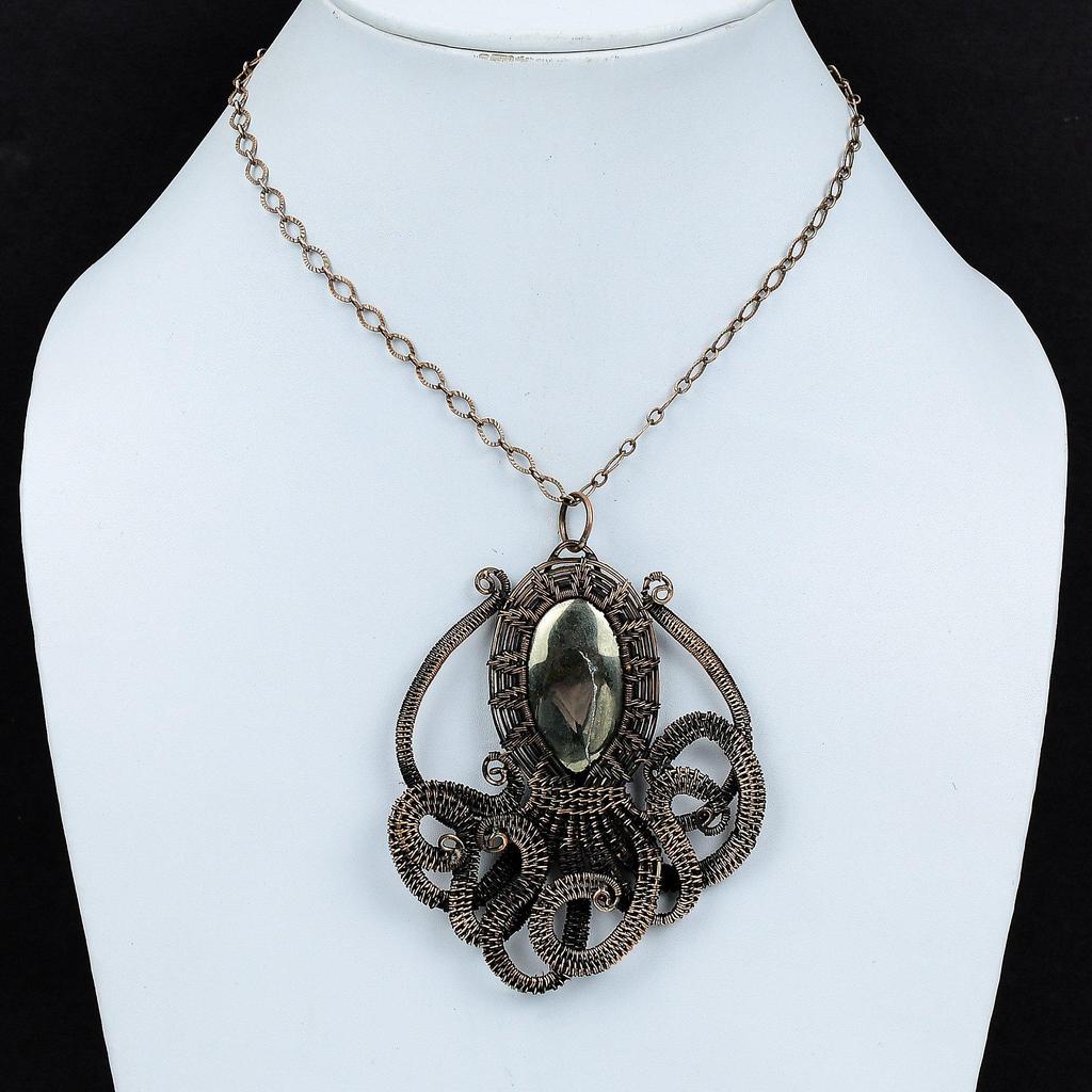Apache Pyrite Pendant Copper Wire Wrapped Pendant Pyrite Gemstone Jewelry Handmade Pendant Copper Wire Jewelry Octopus Pendant Gift For Mom