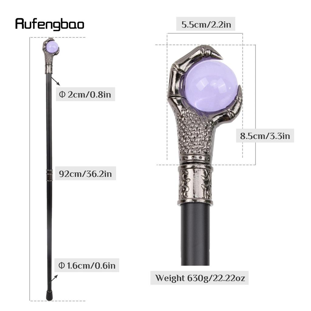 Dragon Claw Grasp Light Purple Glass Ball Silver Walking Cane Fashion Decorative Walking Stick Cosplay Cane Knob Crosier 93cm