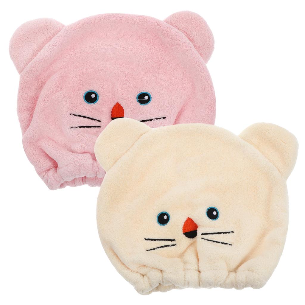 2pcs Dry Hair Cap Coral Fleece Absorbent Quick Drying Towel Wrap Head Bath Towels Pink Beige Kids Women Shower