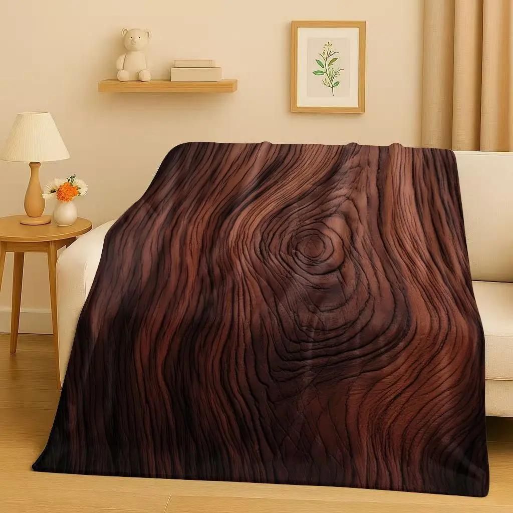 HD Retro Wood Grain Tree Growth Ring Brown Gray Flannel Blanket,Ultra Soft Plush Throw for Home Bedroom Bed Sofa Cover Gift Kid