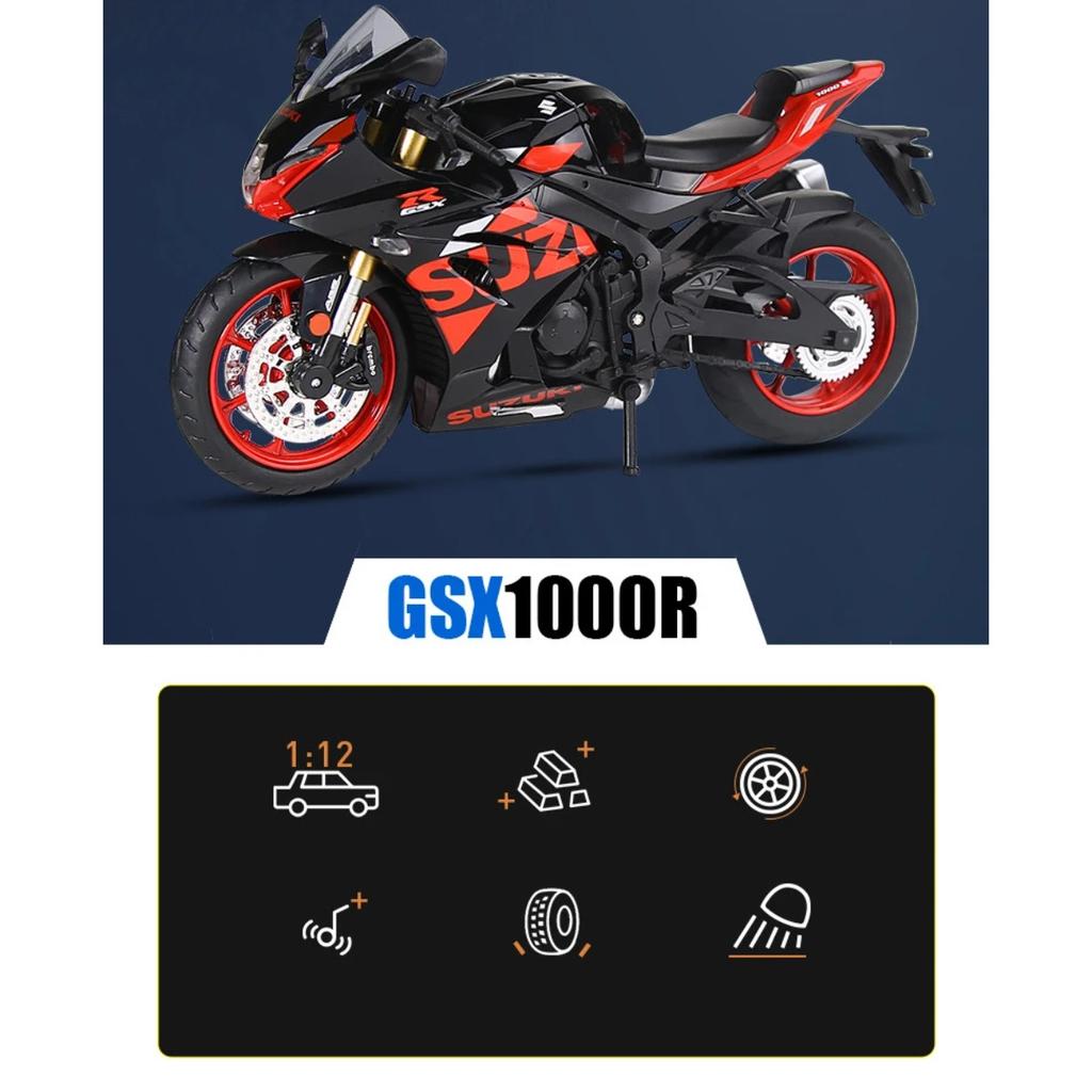 1/12 Suzuki GSX-R1000R Alloy Racing Motorcycle Model Diecast Street Cross-Country Motorcycle Model Sound and Light Kids Toy Gift