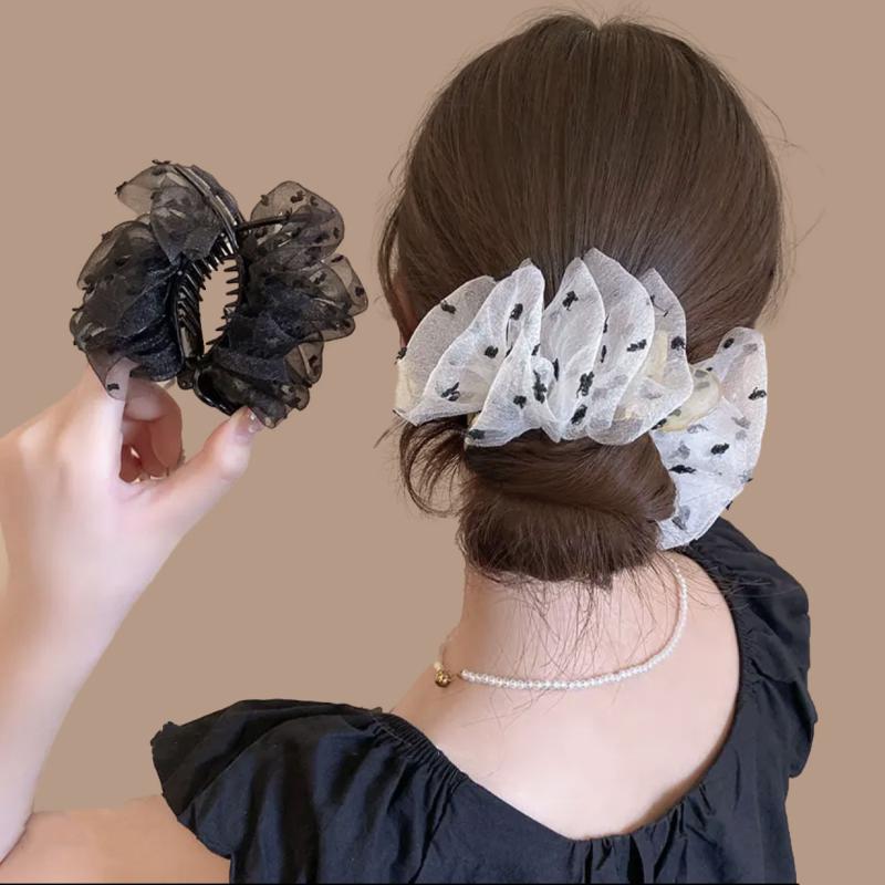Elegant Simple Printed Chiffon Pleated Hair Clip For Women Girls  Versatile Fixed Ponytail Clip Hair Accessories Gift