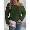 Damesweatshirt Høst/Vinter Casual Metallspenne Lappverk Off-Shoulder Klokkeermer Pullover Strikk Damer Strikket Topp
