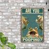 1Pc Home &Seasonal Decoration, Wall Art Sign Vintage Humorous Bathroom Decor With Cartoon Frogs Are You Pooping Design Rustic