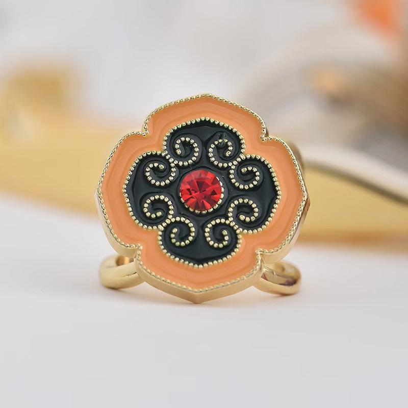 Neue Kamelien-Seidenschalschnalle, französische Retro-Perlenschalschnalle, quadratische Ringschnalle, orangefarbene Kristallschalschnalle für Frauen