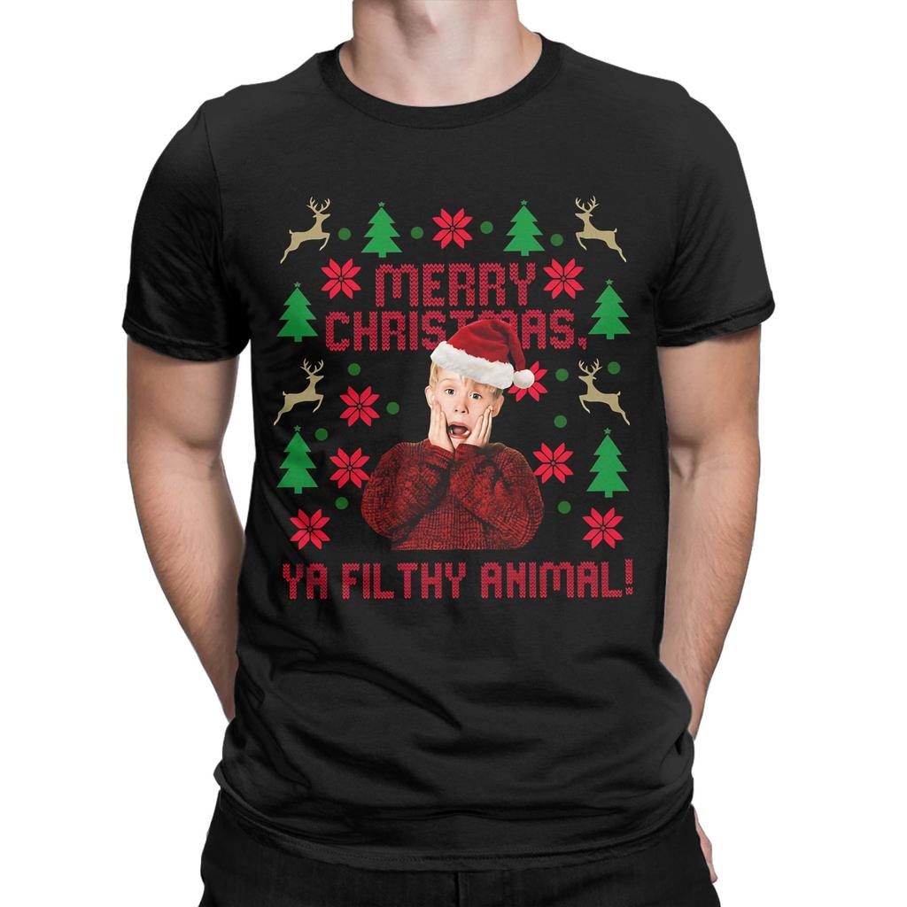 Merry Christmas Ya Filthy Animal Kevin Home Alone Men T Shirt Merry Christmas Tee Crewneck TShirt 100 Cotton Summer Clothes