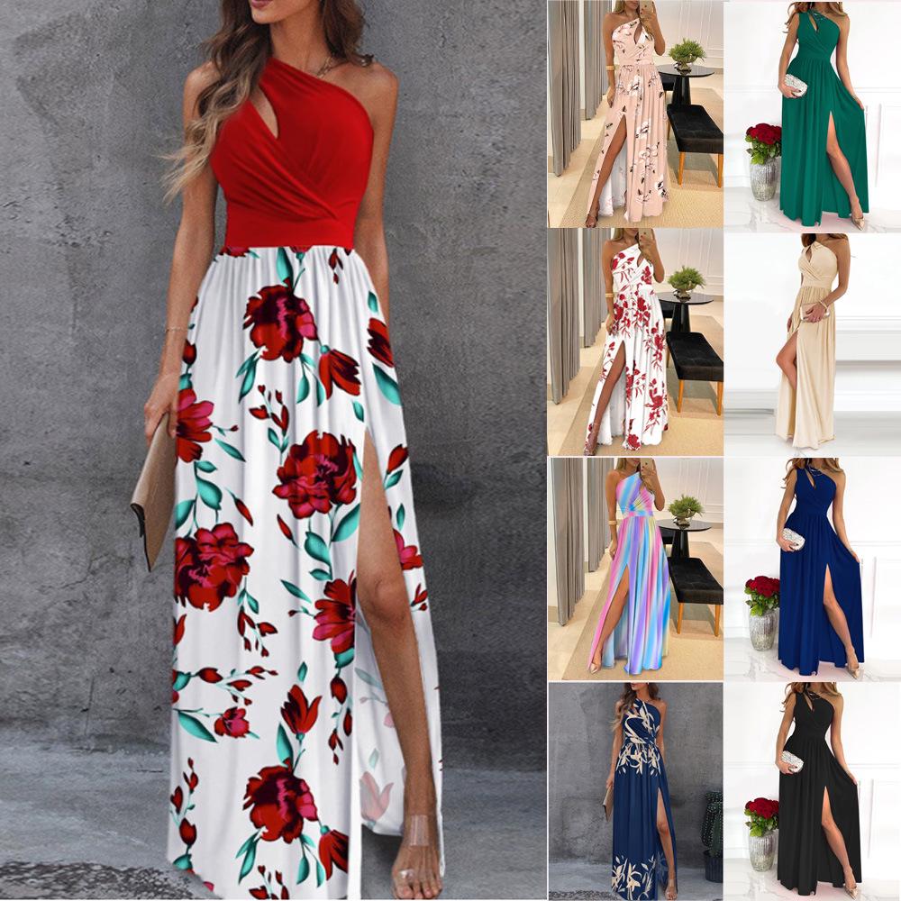 2025 New Off-Shoulder High-Slit Sleeveless Long Dress - European and American Women's Fashion
