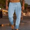 Neue Herren einfarbige Kordelzug Falten locker Baumwolle Leinen Sport Freizeit Strand Freizeit Hose