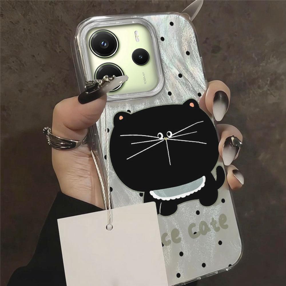 Big Headed Black Cat Circular Dots Phone Case for Xiaomi Redmi 13C 14C A5 A3 A4 A3X Note 14 13 12 11 11S 10 Pro Silicone Cover