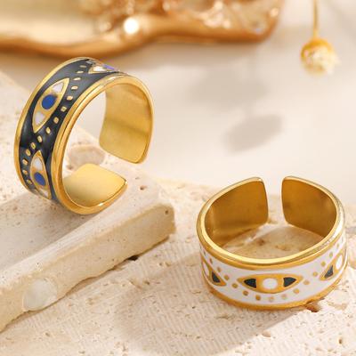 Cross Design Demon Eye Drip Open Couple Ring for Women - Hip Hop Internet Style Stainless Steel Ring