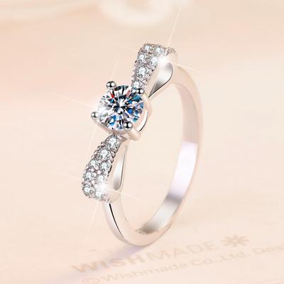D farba 0,5ct moissanitový diamantový prsteň pre ženy z mincového striebra S925 pokovovaný PT950 platinovým lukom prsteň pre ženy, roztomilé strieborné šperky