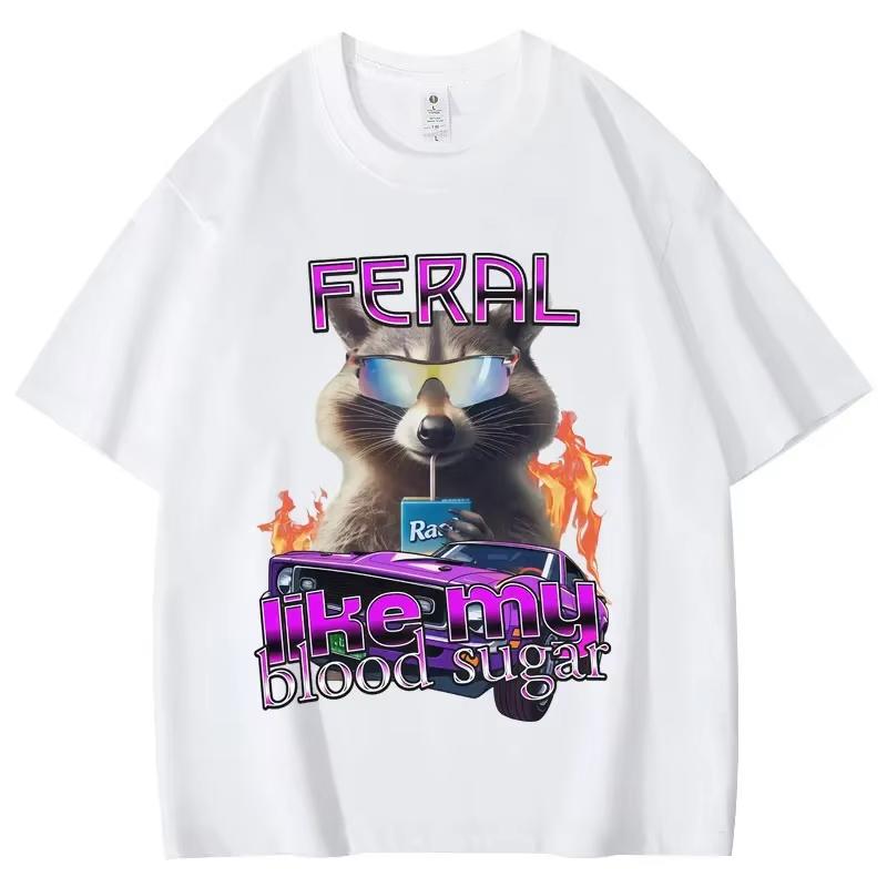 Camiseta divertida para mujeres con mapaches y patrones de diabetes camiseta súper grande para ropa de moda Y2K S