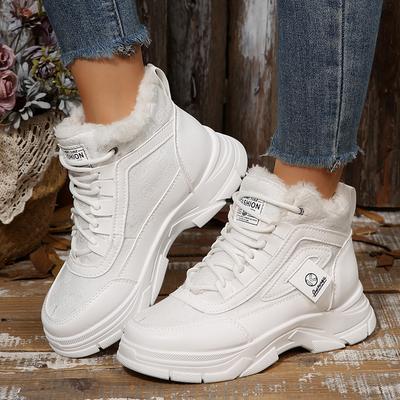 Taglie Forti 45 Sneakers Invernali alla Moda da Donna Peluche Calde Bianche con Plateau Scarpe Sportive Donna Alte con Suola Spessa Scarpe Vulcanizzate