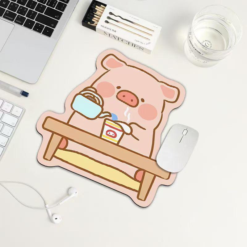 Creative Pink LuLu Pig Laptop Mouse Pad - Irregular, Non-slip, Wear-resistant, Easy-to-clean, Small Office Desk Mat