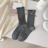 Female Spring and Autumn Sweet Ribbon Bow Button Lace Ballet Wind Drum Pile Socks