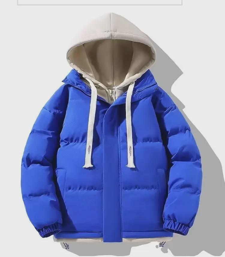 Jachetă Unisex de Iarnă cu Glugă, Largă, Groasă din Bumbac - Design Fals din Două Piese, Palton Cald Tip Pâine