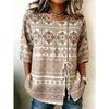 Women's Spring Summer Drawstring Blouse, Boho Aztec Geometric Print Casual Tops for Daily Street Holiday Dating & Leisure Outfit