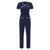 Damen Medizinischer Einteiler Jumpsuit Kurzarm Kordelzug Taille Elastischer Rücken Reißverschluss Taschen Arbeitskleidung
