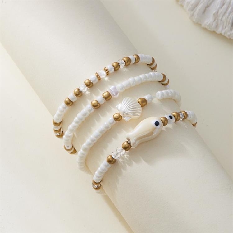 Handgefertigte Muscheln Keramikfisch Armbänder Dehnbare Handgelenkschmuck Stapelbare Sommer Strand Accessoires Für Frauen