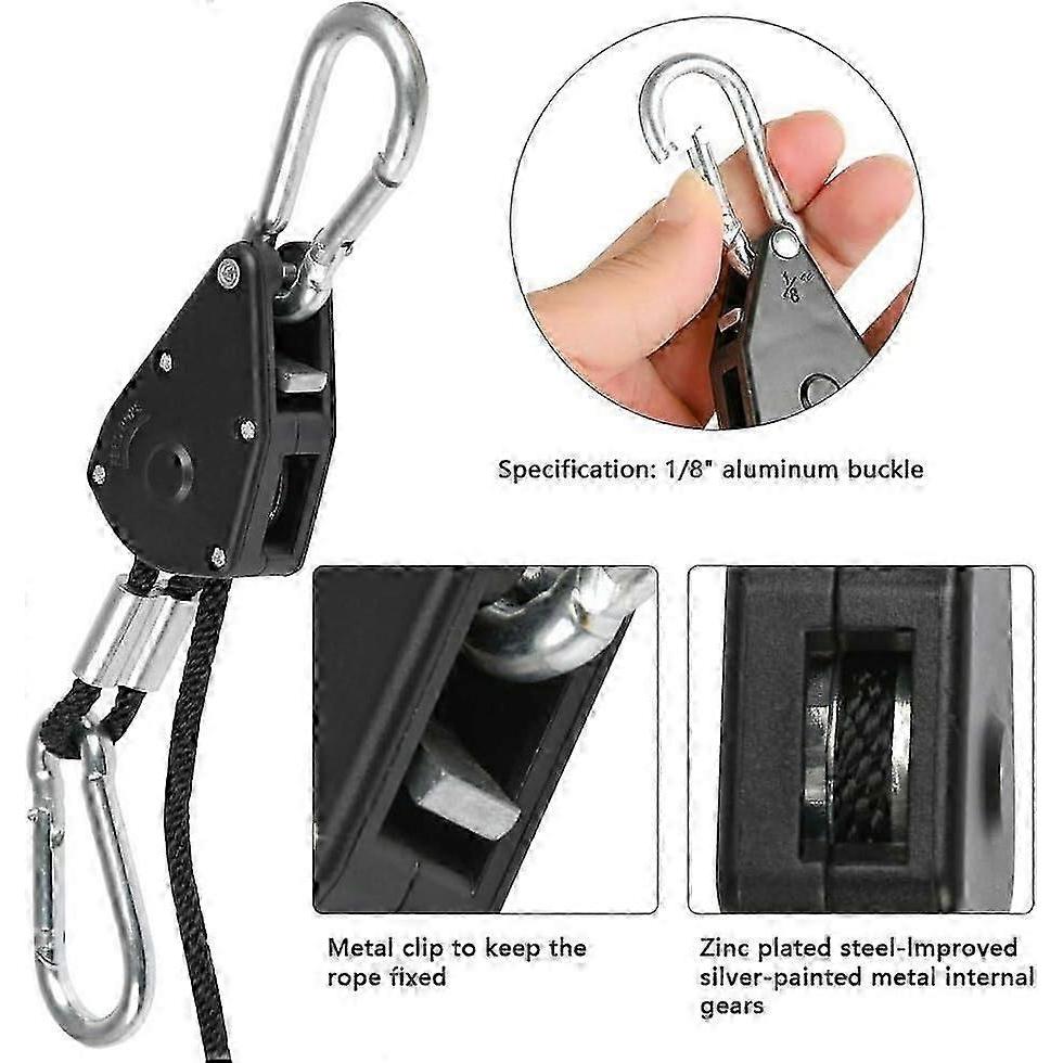 4 Heavy-Duty 150lb Rope Ratchet Tie-Downs with Hooks - Adjustable Straps for Plant Lamps, Tarps & Cargo Securing