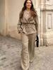 Long-Sleeve Women's American Kimono Style Outerwear Set with Casual Pants