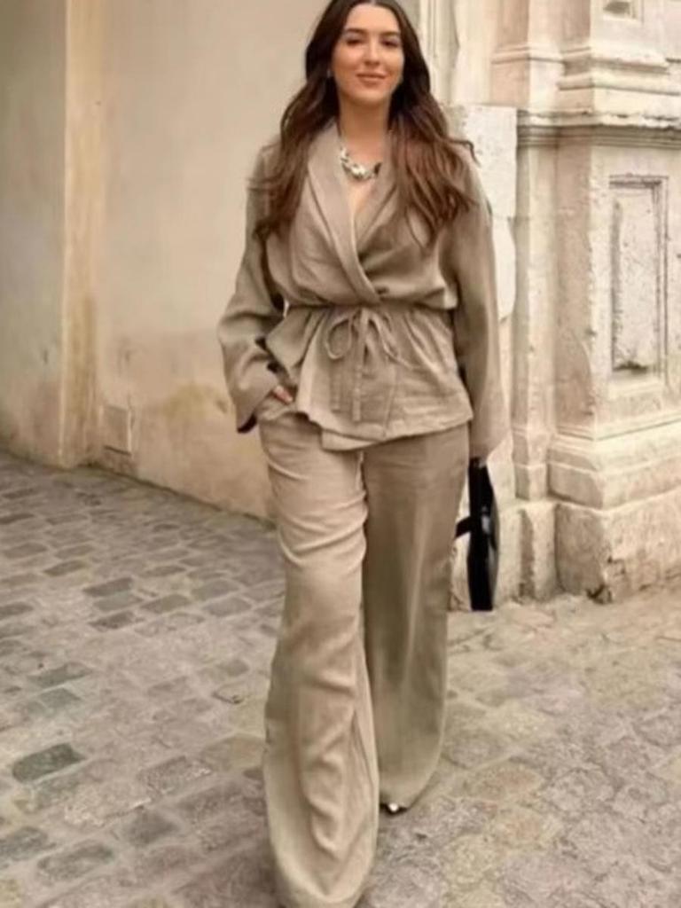 Long-Sleeve Women's American Kimono Style Outerwear Set with Casual Pants