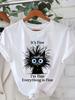 Womens Light Blue Casual Sleeve TShirt Its Fine Im Fine Everything Is Fine Sarcastic Cat Graphic Print Round Neck Summer