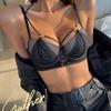 Set reggiseno push-up sexy cavo Set classico con fasciatura regolabile con cinturino alla caviglia Set intimo donna moda reggiseno in pizzo nero tentazione