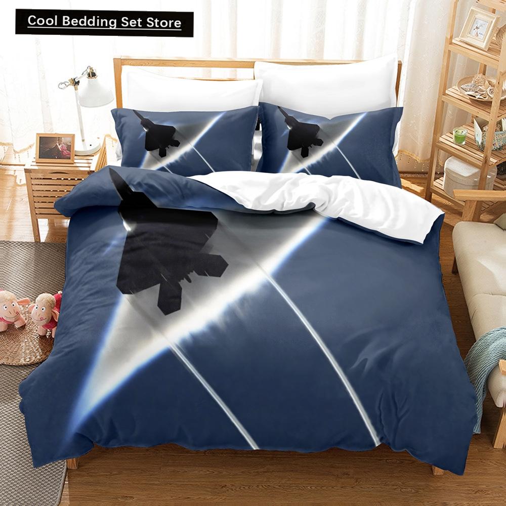 Fighter Fire King Queen Full Duvet Cover Cool Airplane Bedding Set Military Fans Quilt Cover Red Black Polyester Comforter Cover
