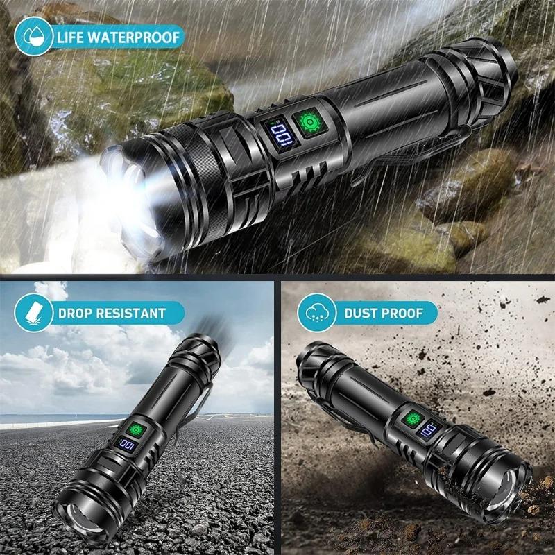 Powerful Spotlight Long Range LED Flashlight Type-C Charging Output Zoom Aluminum Alloy LED Torch For Camping hunting Lamp