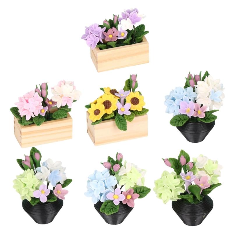 1/12 Miniature Potted Flower Model Figurine For Doll House Scene Display Accessories Microlandscape Setting Props