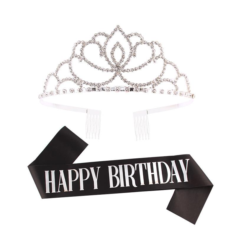 Princess crown bridal rhinestone headband birthday tiara prom party sash