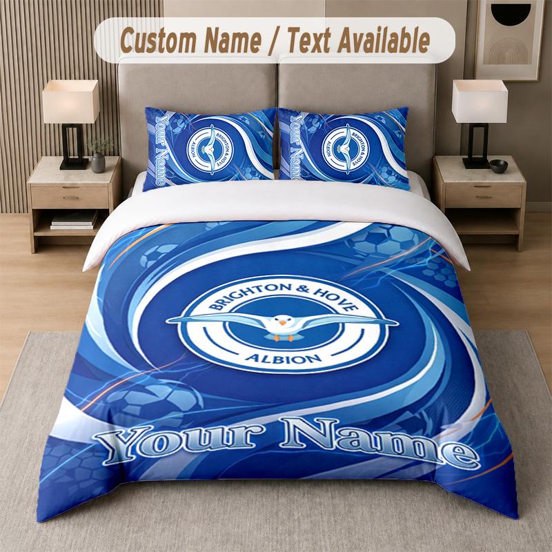 Brighton & Hove Albion Football Design Bedding Set Custom Text 1 Duvet Cover & 2 Pillow Cases