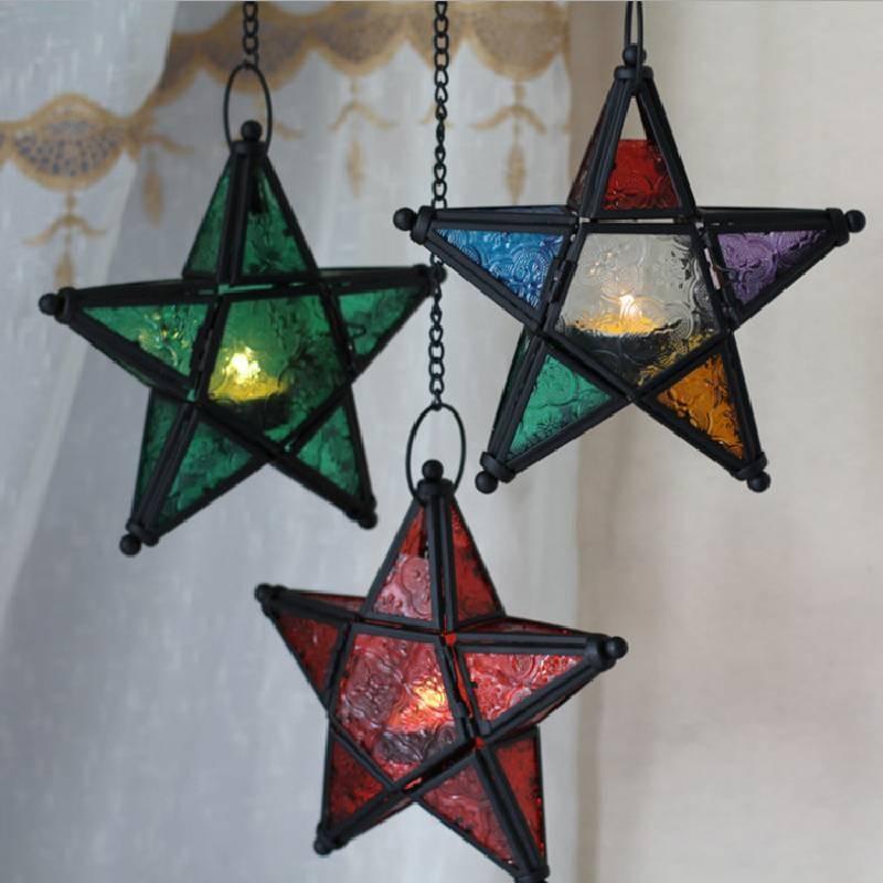 Pointed Christmas Five Star Glass Candles House Ornament Candleholder Decoration