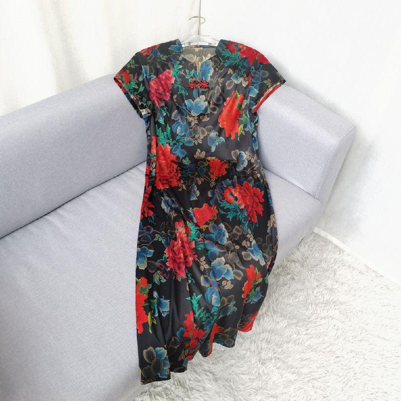 

Heavy Weight Silk Dress Women s New Arrival Summer Improvement Cheongsam Dress Mother Dress Mulberry Silk Skirt Black L