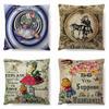 Cartoon Alice In Wonderland Cotton Linen Cushion Cover For Any Room**
