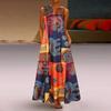 Vintage Bohemian Women Plus Size Maxi Dress Casual Sleeveless V Neck Print Daily