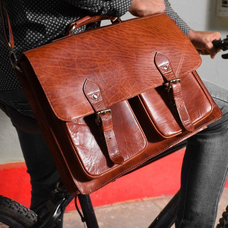 Full Grain Leather Messenger Bag: Laptop Briefcase, Valentines Gift